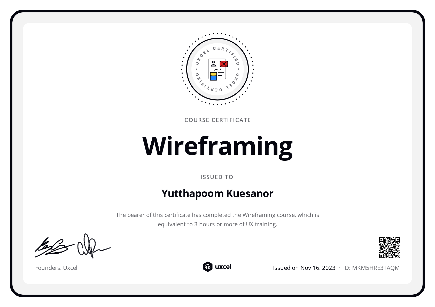 Yutthapoom Kuesanor's certificate